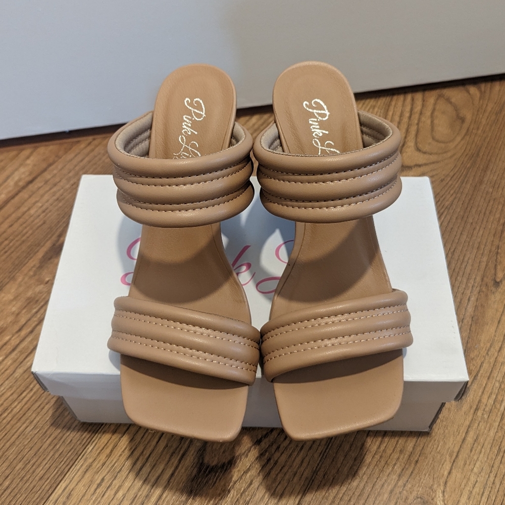 Pink Lilly RAINA NUDE DOUBLE STRAP BLOCK HEELS